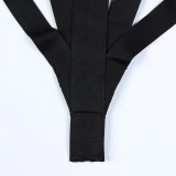 Women Sexy Hollow Lace-Up Suspender Stretchy Bodysuit