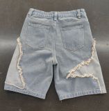 Women summer star tassel raw edge loose Denim Shorts