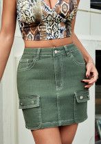 Women Pocket Denim Stretchy Skirt