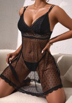 Women Lace Suspender Nightdress Sexy Polka Dot See-Through Sexy Lingerie