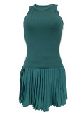 Women Summer Ribbed Casual Sleeveless Pleated Dress