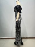 Women Embroidered Formal Party Evening Dress