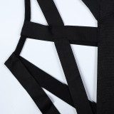 Women Sexy Hollow Lace-Up Suspender Stretchy Bodysuit