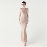 Women Sequined Beaded Party Wedding Dinner Suspender Evening Dress
