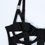 Women Sexy Hollow Lace-Up Suspender Stretchy Bodysuit