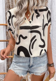 Women Summer Bat Sleeves Geometric Print Shirt Top