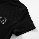 Women Beaded Round Neck Short Sleeve T-Shirt Crop Top
