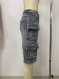 Women Summer Loose Casual Large Pocket Washed Shorts
