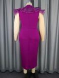 Women Half-High Neck Beaded Mesh Patchwork Split Party Dress