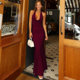 Women Sexy Halter Neck Backless Pile Neck Dress