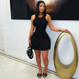 Women Summer Ribbed Casual Sleeveless Pleated Dress