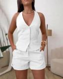 Women Casual Button Vest and Shorts Two-piece Set
