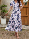 Women V-neck ruffle print Holidays dress