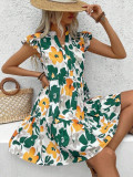 Women Summer Fashion Elegant Ruffle Edge Sleeveless Strap Dress