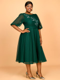 Women Plus Size Puff Sleeve Formal Party Dress