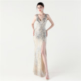 Women Fishbone Lace-Up Dinner Fishtail Backless Evening Dress