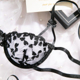 Women Red Embroidered Heart-Shaped Bra Sexy Hollow Sexy Lingerie Two-Piece Set