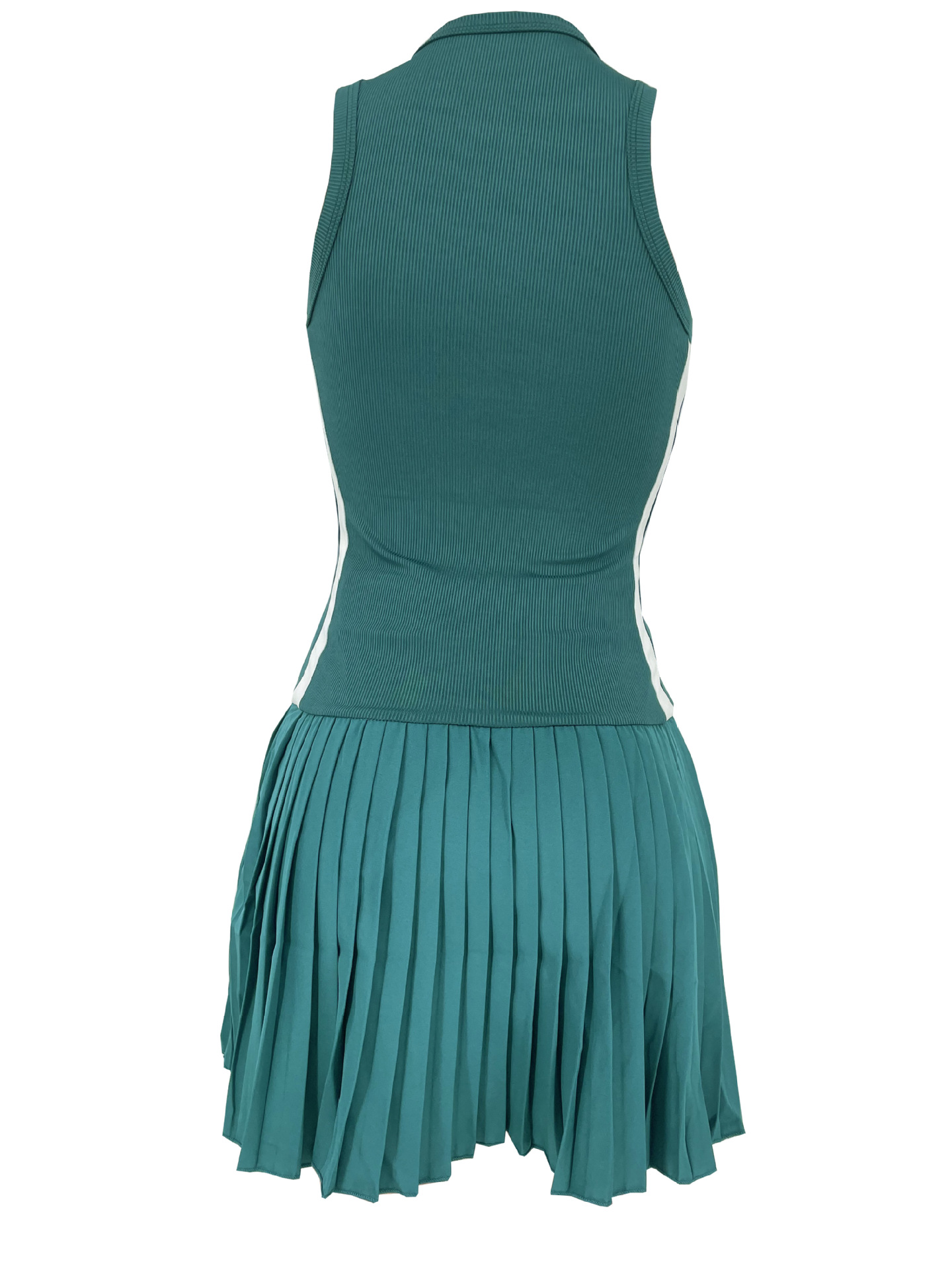 Ribbed Sleeveless Pleated Dress for Summer Casual Wear