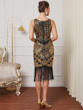 Women Sexy V Neck Sequin Beaded Retro Party Tassel Dress