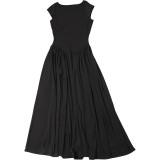 Women Spring Summer Solid Round Neck Backless Dress