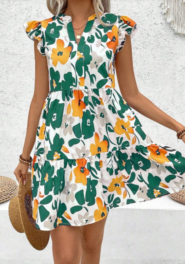 Women Summer Fashion Elegant Ruffle Edge Sleeveless Strap Dress
