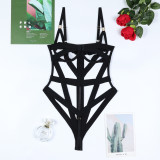 Women Sexy Hollow Lace-Up Suspender Stretchy Bodysuit
