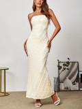 Women Knitting Strapless Sexy Backless Lace Maxi Fishtail Dress