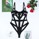 Women Sexy Hollow Lace-Up Suspender Stretchy Bodysuit