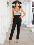 Women Black Sparkling Diamond Career Sexy Jumpsuit