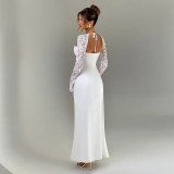 Women Autumn Sexy Slit Lace Patchwork Dress