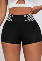 Women houndstooth stretchy knitting casual shorts