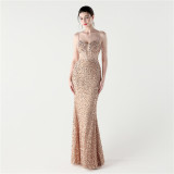 Women Fishbone Beaded Beaded Applique Dinner Evening Dress