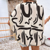 Women Summer Bat Sleeves Geometric Print Shirt Top