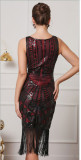 Women Sexy V Neck Sequin Beaded Retro Party Tassel Dress