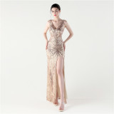 Women Fishbone Lace-Up Dinner Fishtail Backless Evening Dress