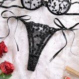 Women Red Embroidered Heart-Shaped Bra Sexy Hollow Sexy Lingerie Two-Piece Set