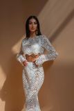 Women Beach Hollow Lace Top Skirt Two-piece Set