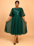 Women Plus Size Puff Sleeve Formal Party Dress