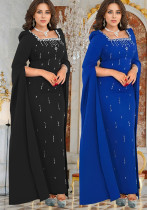 Women Back Slit Cape Sleeve Beaded Elegant Dress