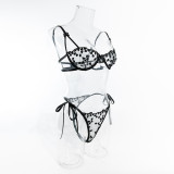 Women Red Embroidered Heart-Shaped Bra Sexy Hollow Sexy Lingerie Two-Piece Set
