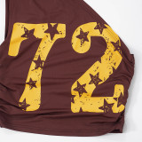 Women Spring Summer Sexy Slash Shoulder Print Top and Cropped Pants Two Piece Set