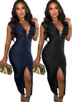 Fashionable Women's Summer Solid Color Sexy Deep V Slim Dress