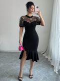 Women's Mesh Jacquard Asymmetrical Slim-Waist Party Dress
