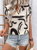 Women Summer Bat Sleeves Geometric Print Shirt Top