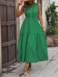 Women V-Neck Summer Sleeveless Patchwork Stand Collar Dress