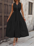 Women V-Neck Summer Sleeveless Patchwork Stand Collar Dress