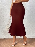Women elegant knitting jacquard stretchy bodycon fishtail skirt