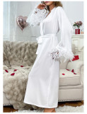 Women lace satin patchwork fur cuffs sexy backless dress Sexy Lingerie