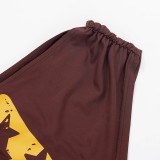 Women Spring Summer Sexy Slash Shoulder Print Top and Cropped Pants Two Piece Set