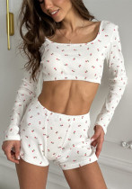 Spring/Summer Casual Short & Long Sleeve Crop Top Women's Printed Pajamas Home Clothes Set Spring/Summer Casual Short & Long Sleeve Crop Top Women's Printed Pajamas Home Clothes Set